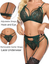 Sencia Women Lingerie Set Lace Teddy Strap Babydoll Bodysuit Bra Panty Lingerie with Garter Belts and Black Stocking